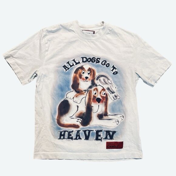 Urban Outfitters CHNGE Exclusive Shirt Sz L All Dogs Go To Heaven Airbrush - Picture 2 of 11